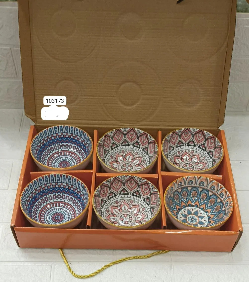 Luxury Ceramic Bowl Pack of 6 – Printed Decorative Bowl Set - Clarify.pk