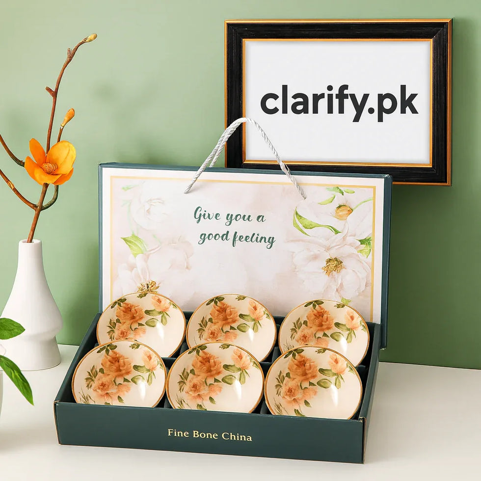 Elegant Fine Bone China Bowl Set – 6 Pcs Gift Box