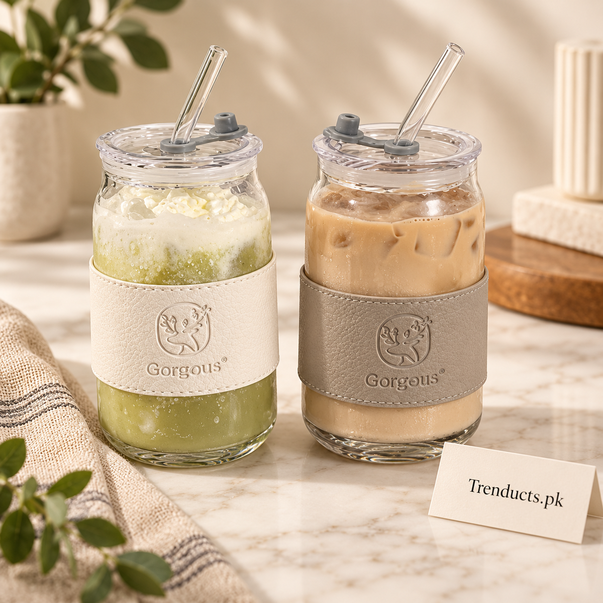 Aesthetic Color Glass Sipper with Straw (Random Color)