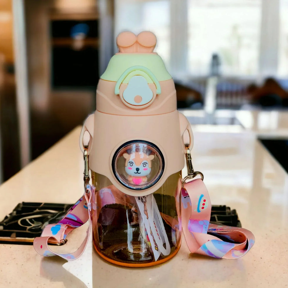 Plastic Bear Water Bottle – Cute Leakproof Portable Drinking Bottle (Random colors) - Clarify.pk