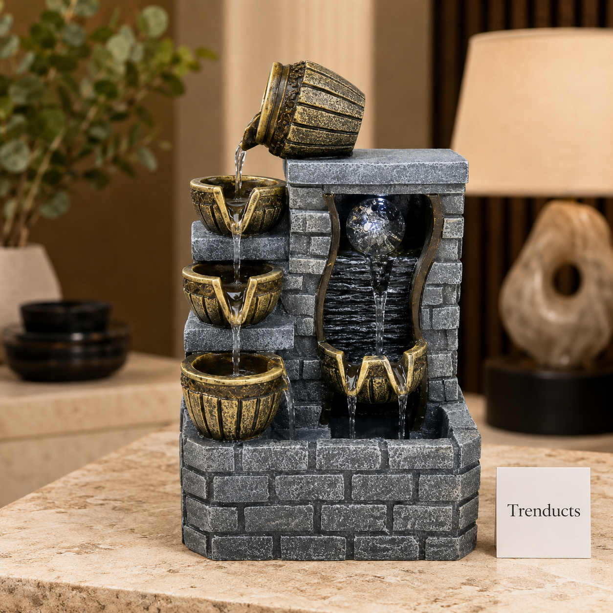 Ancient Brick Tower Cascade Water Fountain