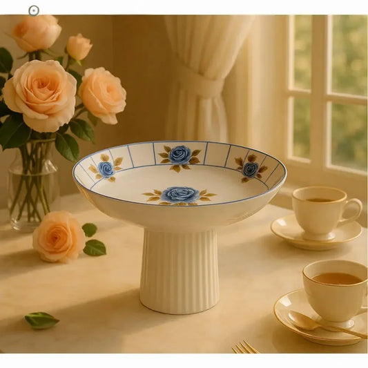 Angela Blue Rose Porcelain Pedestal Bowl - Clarify.pk