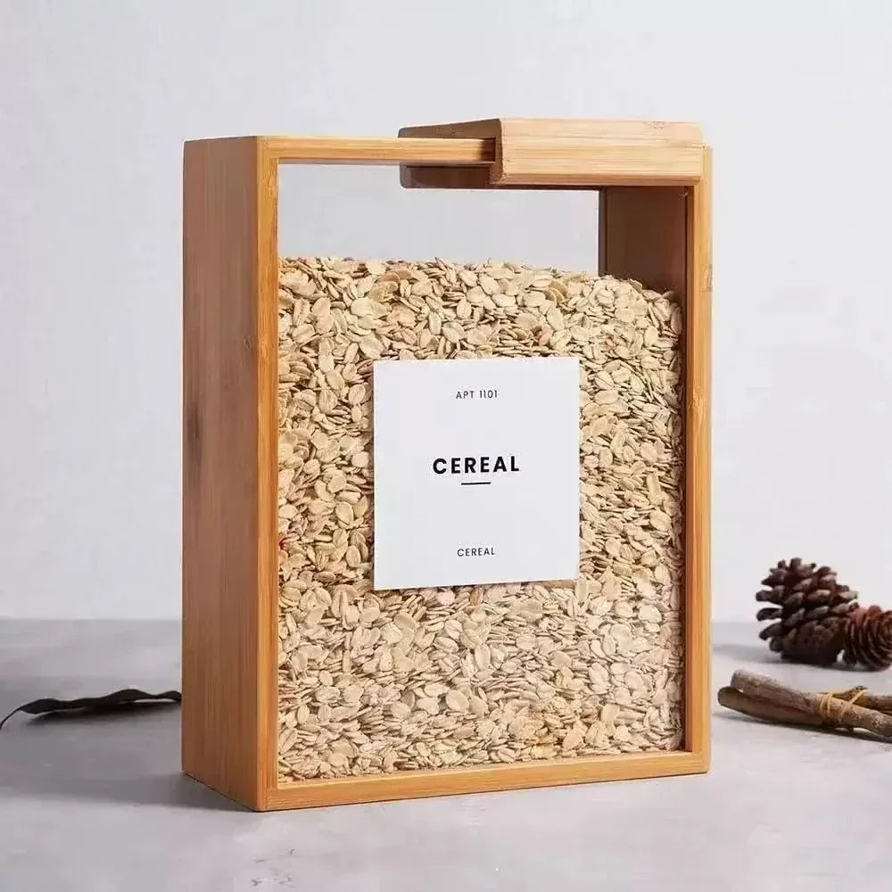 Bamboo grain storage box - Lidded Clear Front - Clarify.pk