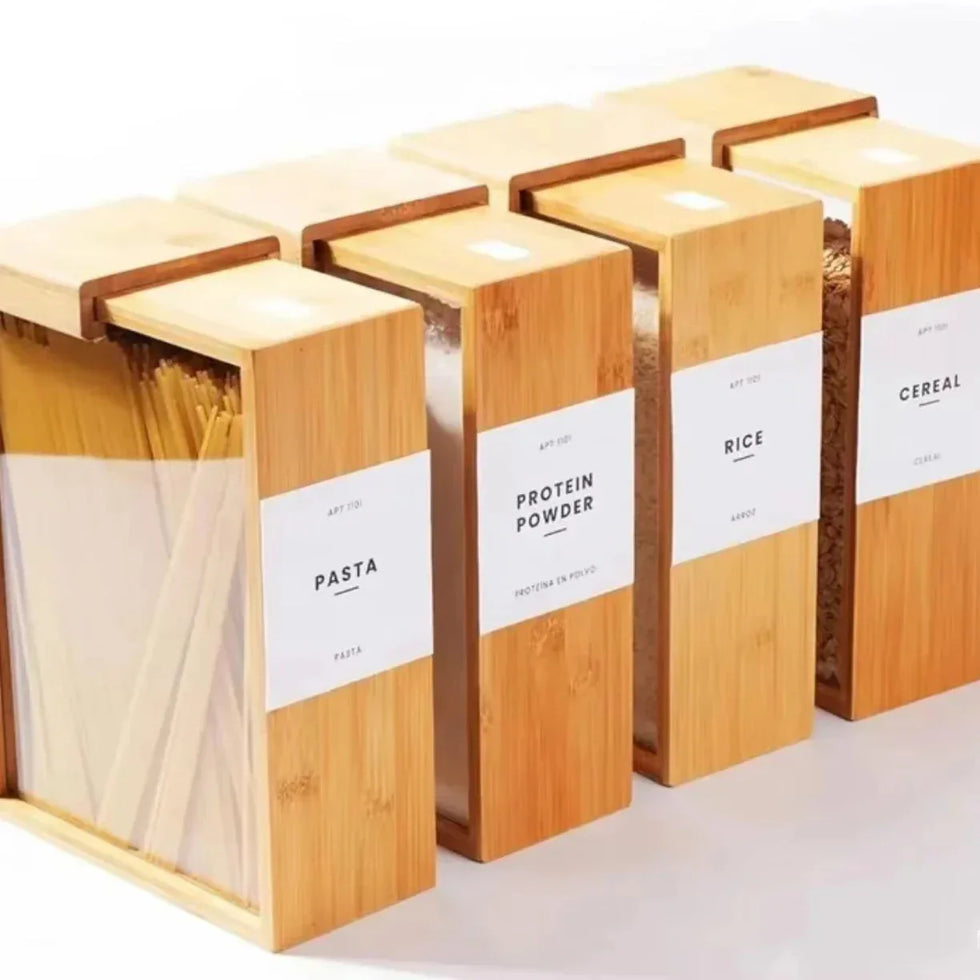 Bamboo grain storage box - Lidded Clear Front - Clarify.pk