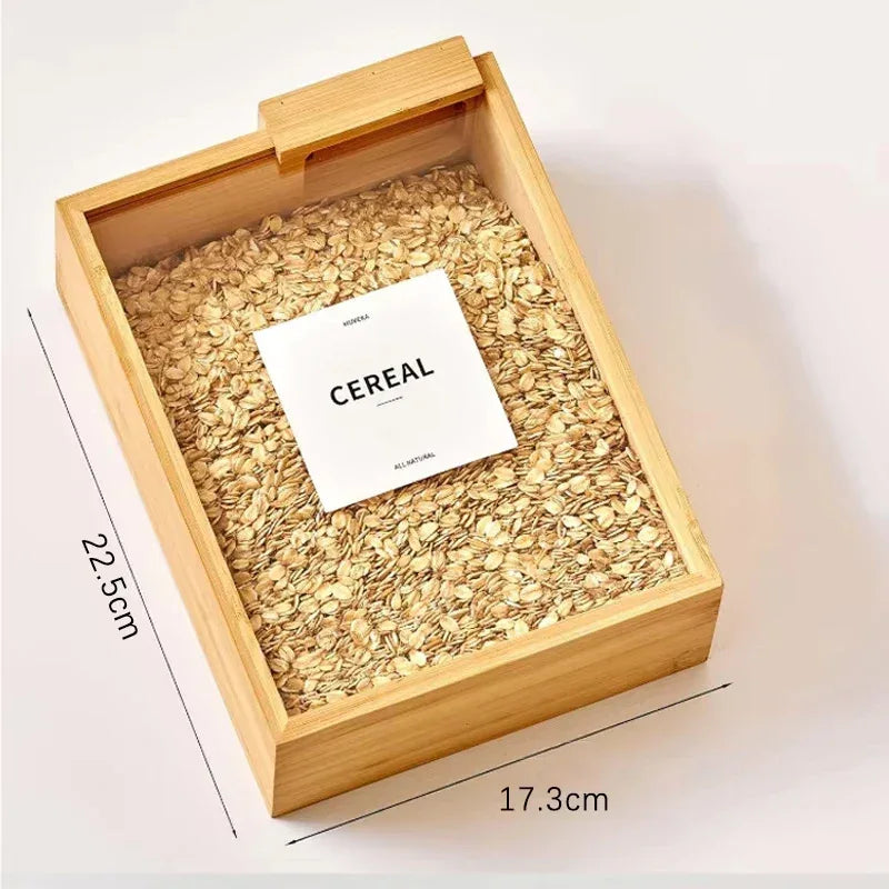 Bamboo grain storage box - Lidded Clear Front - Clarify.pk