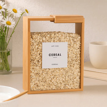 Bamboo grain storage box - Lidded Clear Front - Clarify.pk