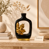 Black Arch Ceramic Vase with Gold Leaf