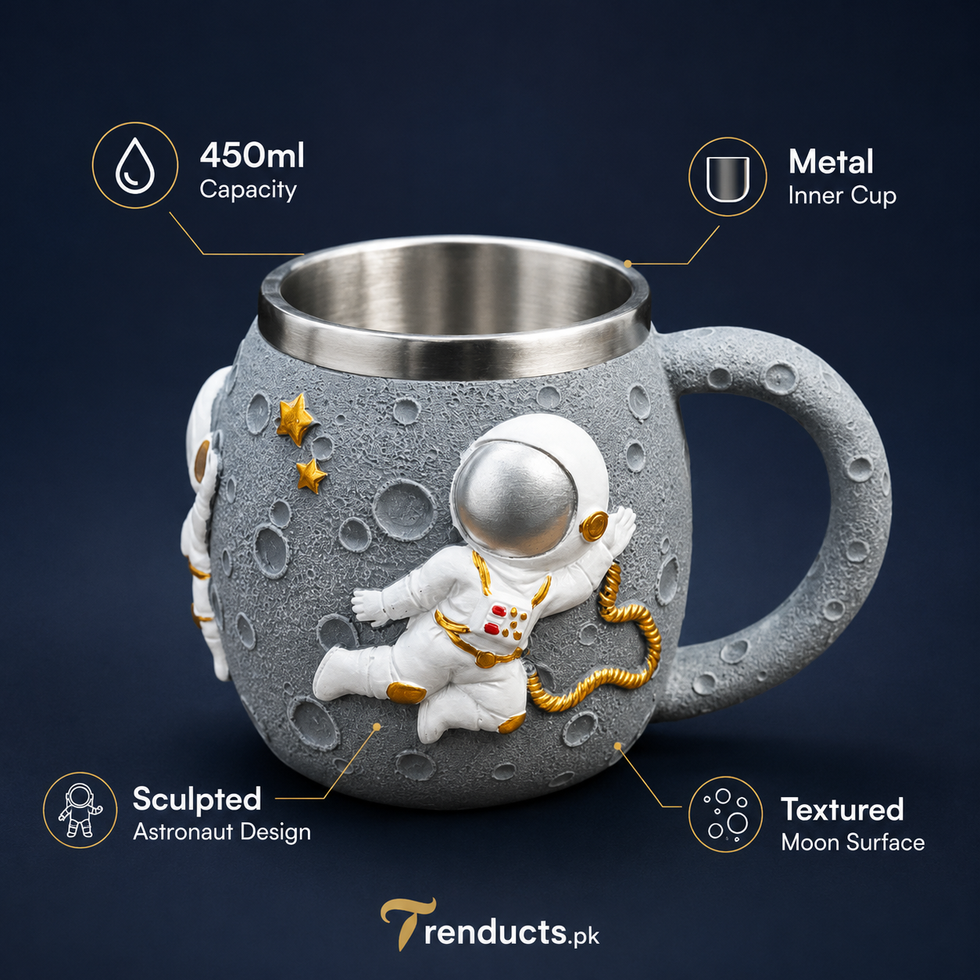 Astronaut Metal Mug with Moon Design – 450ml