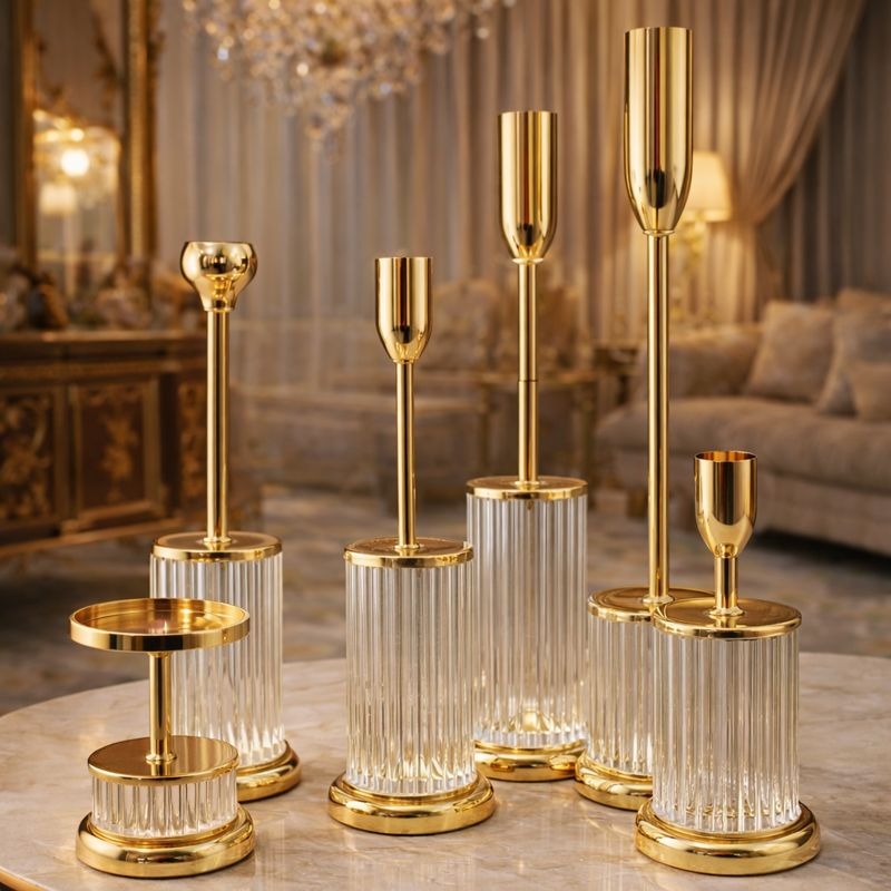 Luxury 6-Piece Crystal Candle Holder Stand Set