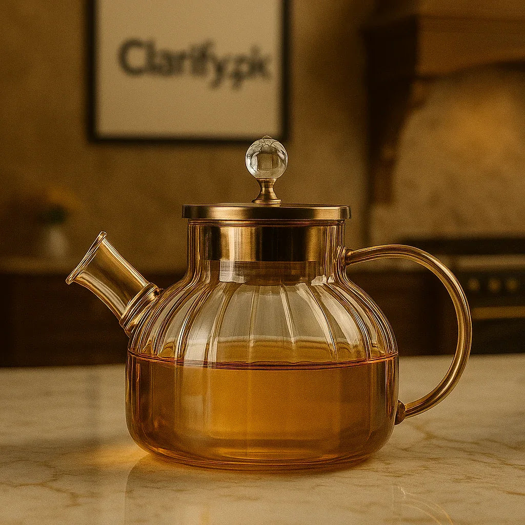 Electroplated Glass Kettle with Golden Handle - Clarify.pk
