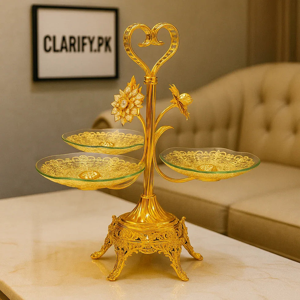 Luxury 3 Layer Golden Tray – Decorative Serving Stand - Clarify.pk
