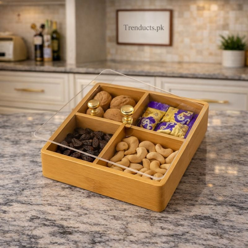 Luxury Bamboo Snack Storage Box – Multi-Compartment Organizer MJ