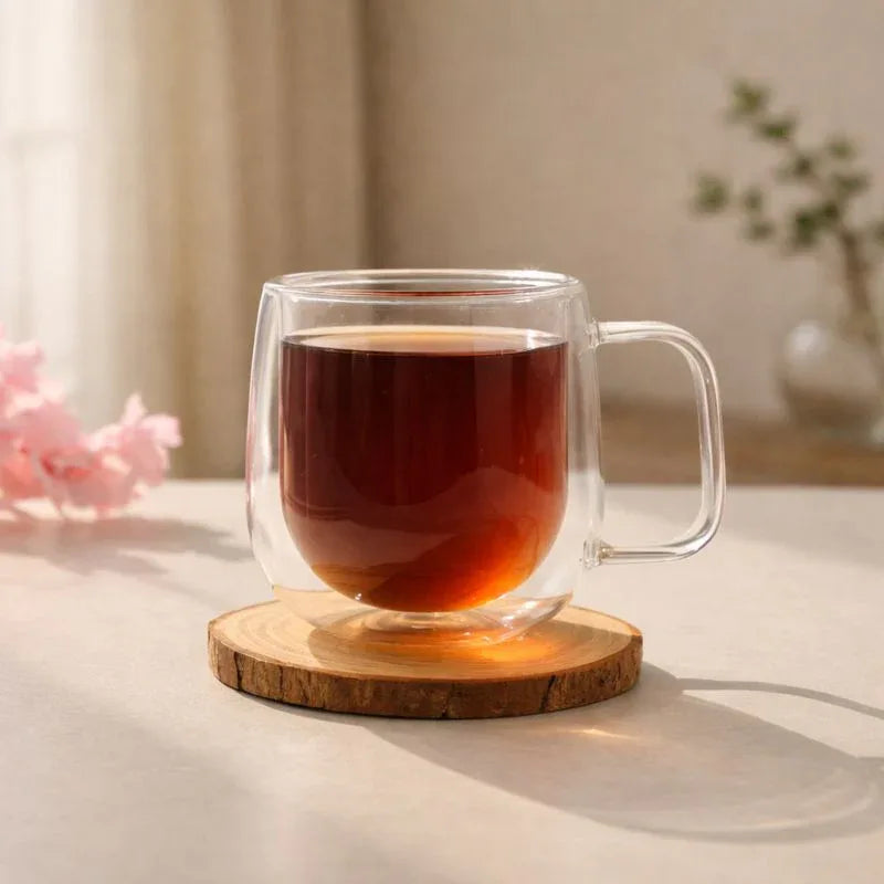 Round Double Wall Glass Mug – Heat Resistant - Clarify.pk