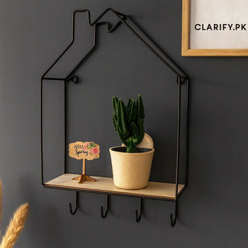 Hut Style Wall Shelf with Hooks – Creative Home Organizer - Clarify.pk