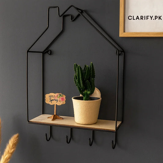 Hut Style Wall Shelf with Hooks – Creative Home Organizer - Clarify.pk