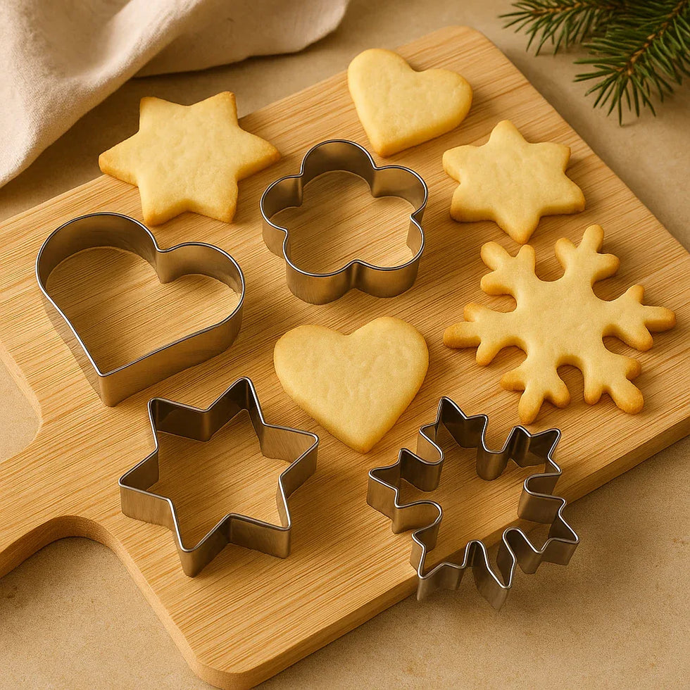 12pcs Stainless Steel Cookie Cutter Set – Star, Heart, Round & Flower
