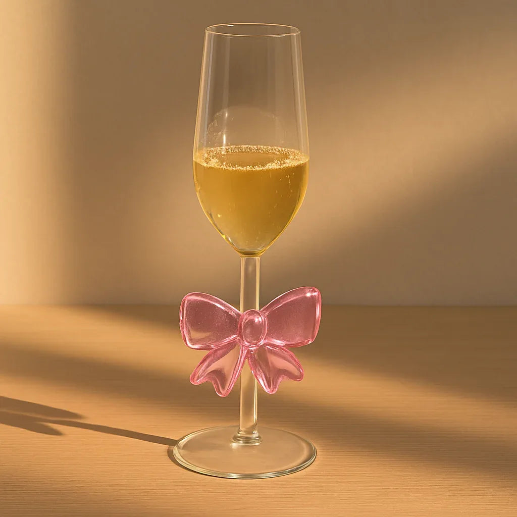 Pink Bow Champagne Flute Glass – Elegant Drinkware - Clarify.pk