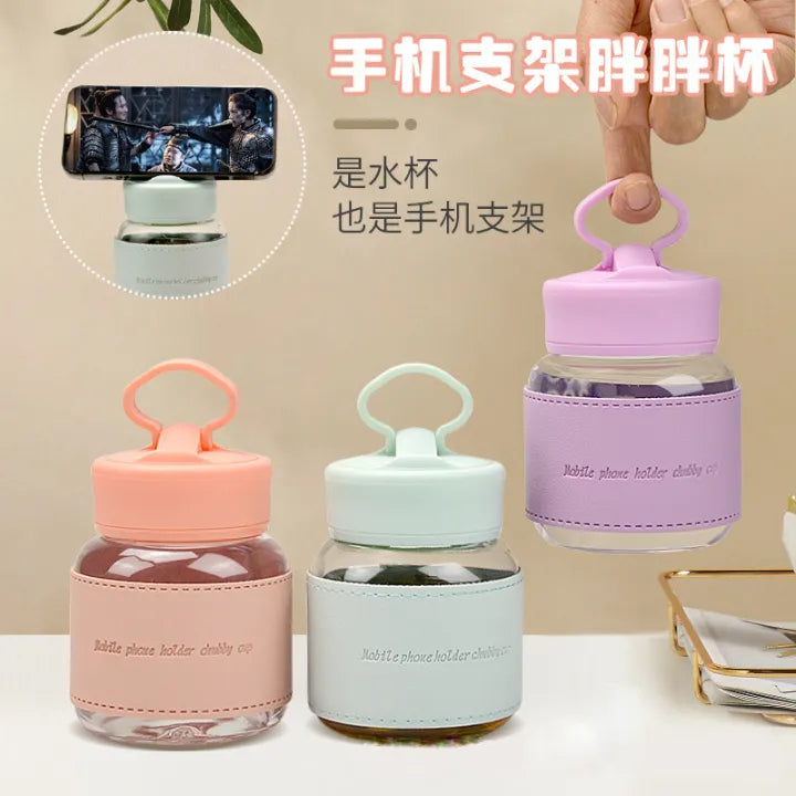 Phone Stand Glass Cup 300ml – Smart Desk Mug (Random color)