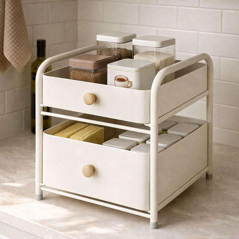 Binca Modern Countertop Storage Cart – 2-Tier Mobile Organizer