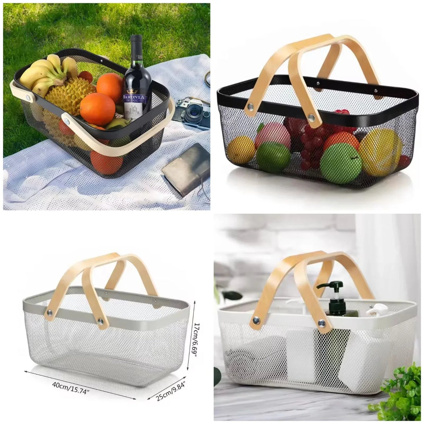 Nordic Metal Rectangular Basket – Wooden Handle - Clarify.pk