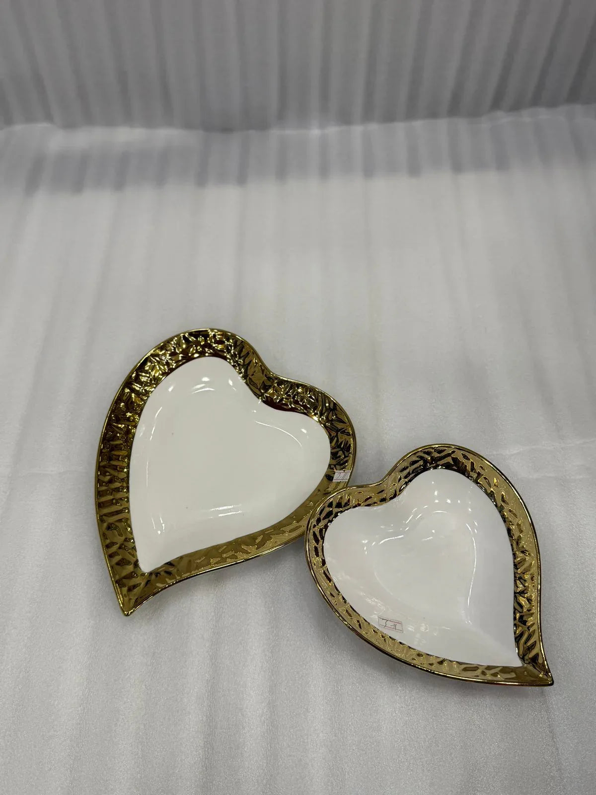 Porcelain Heart Platters - Premium 2-Piece White & Gold Serving Set - Clarify.pk
