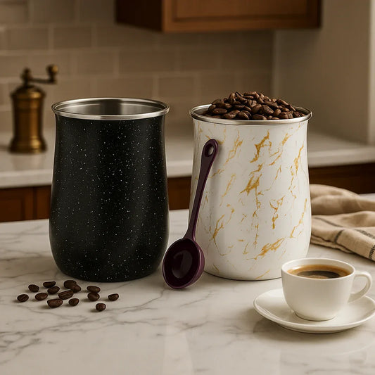 Premium Metal Marble Design Storage Jar 1000ml – Airtight with Spoon (each) - Clarify.pk