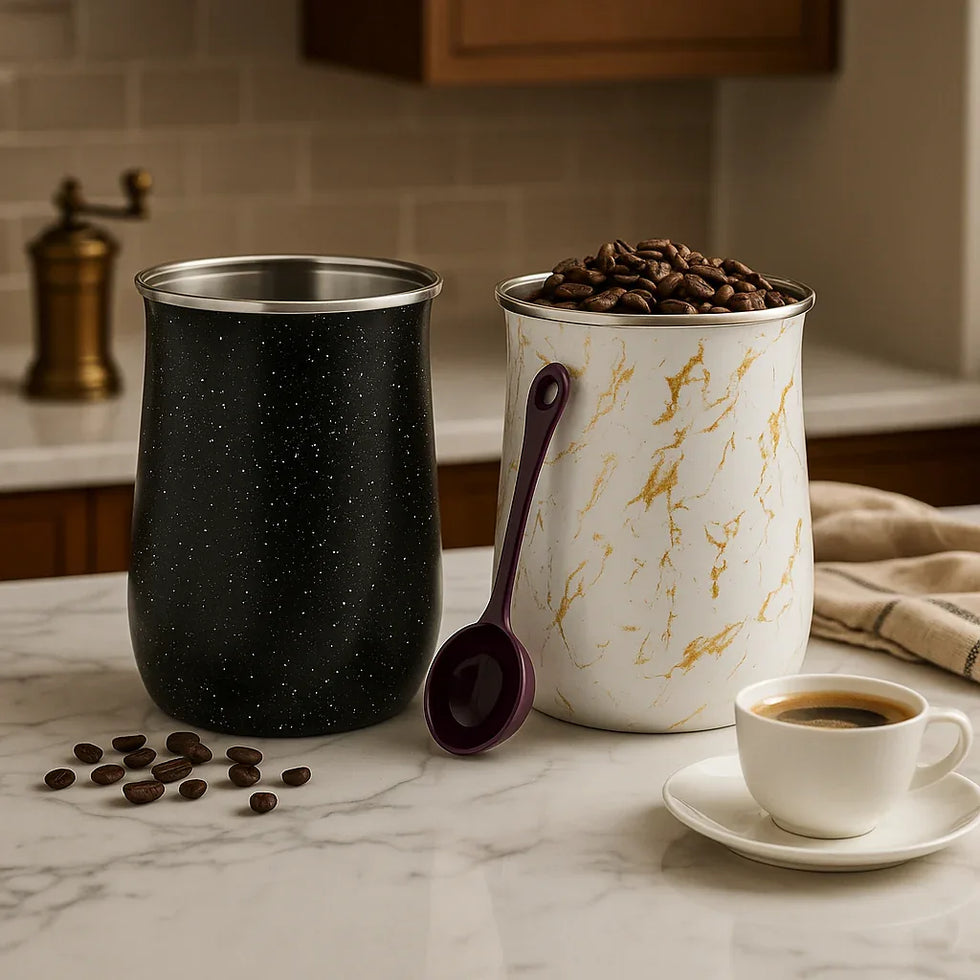 Premium Metal Marble Design Storage Jar 1000ml – Airtight with Spoon (each) - Clarify.pk