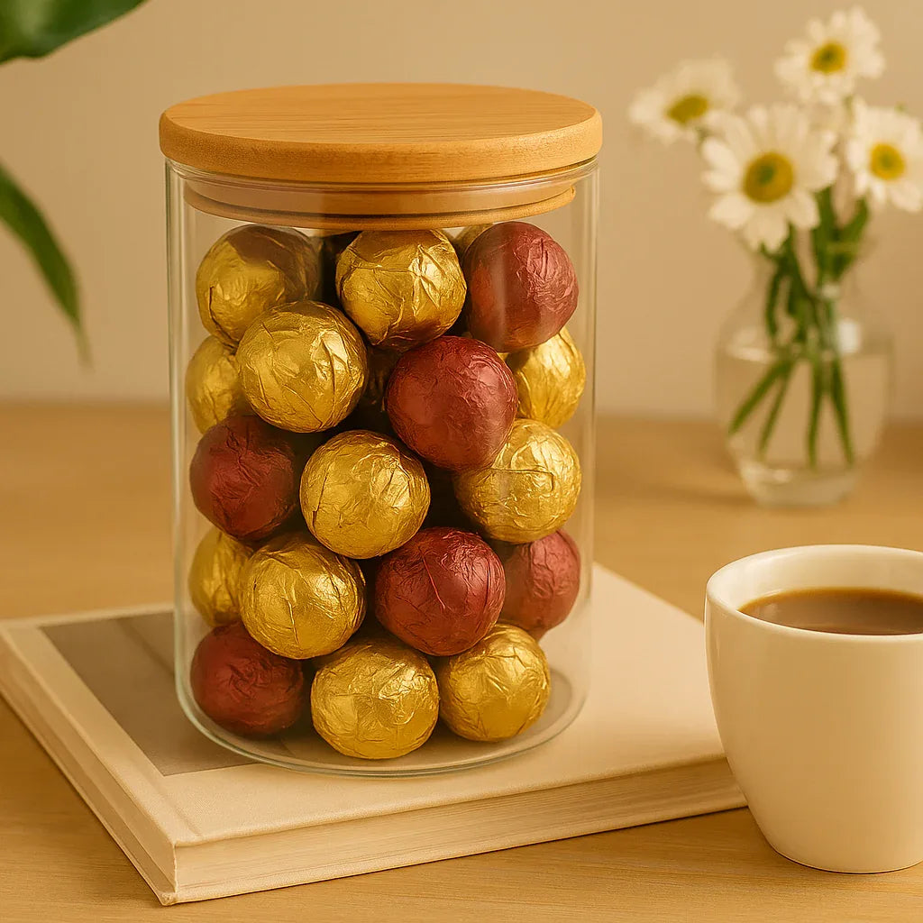 Premium Glass Storage Container – Airtight Wooden Lid Jar (Large) - Clarify.pk