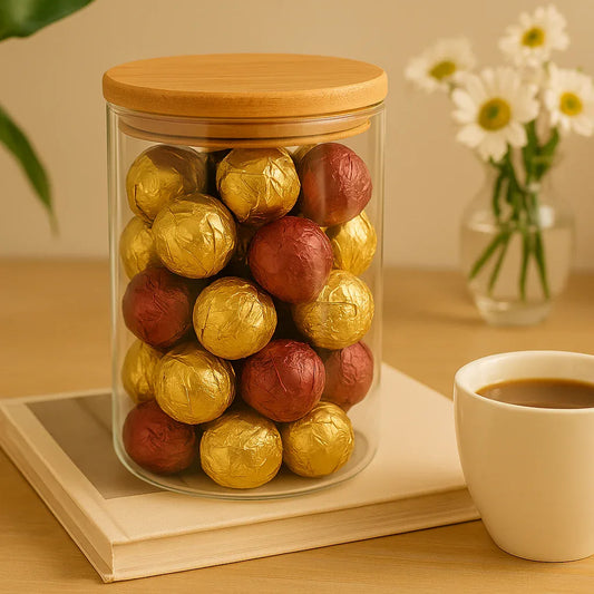 Premium Glass Storage Container – Airtight Wooden Lid Jar (Large) - Clarify.pk