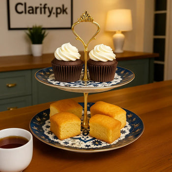 Luxury Royal Blue 2-Tier Ceramic Dessert Stand - Clarify.pk