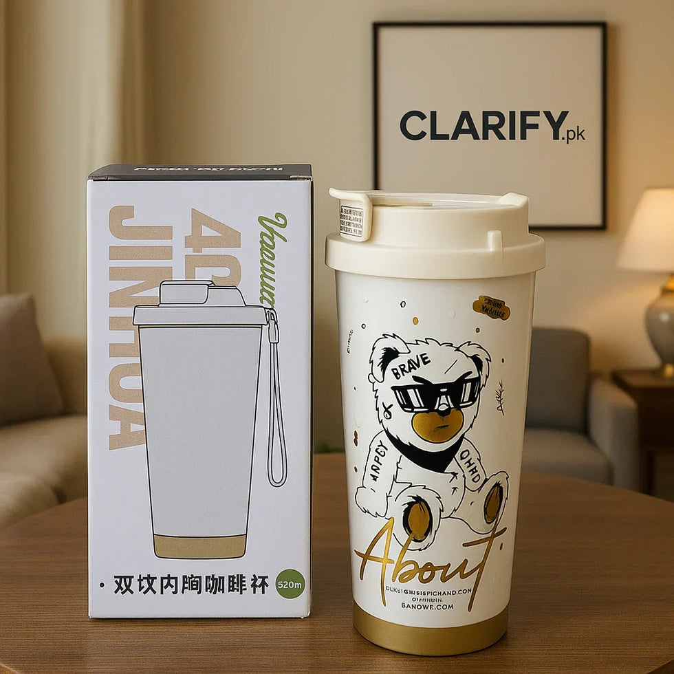 Stylish White Bear Vacuum Mug – 520ml - Clarify.pk