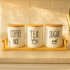 Minimal Ceramic Coffee Tea Sugar Storage Set with Bamboo Base - Clarify.pk