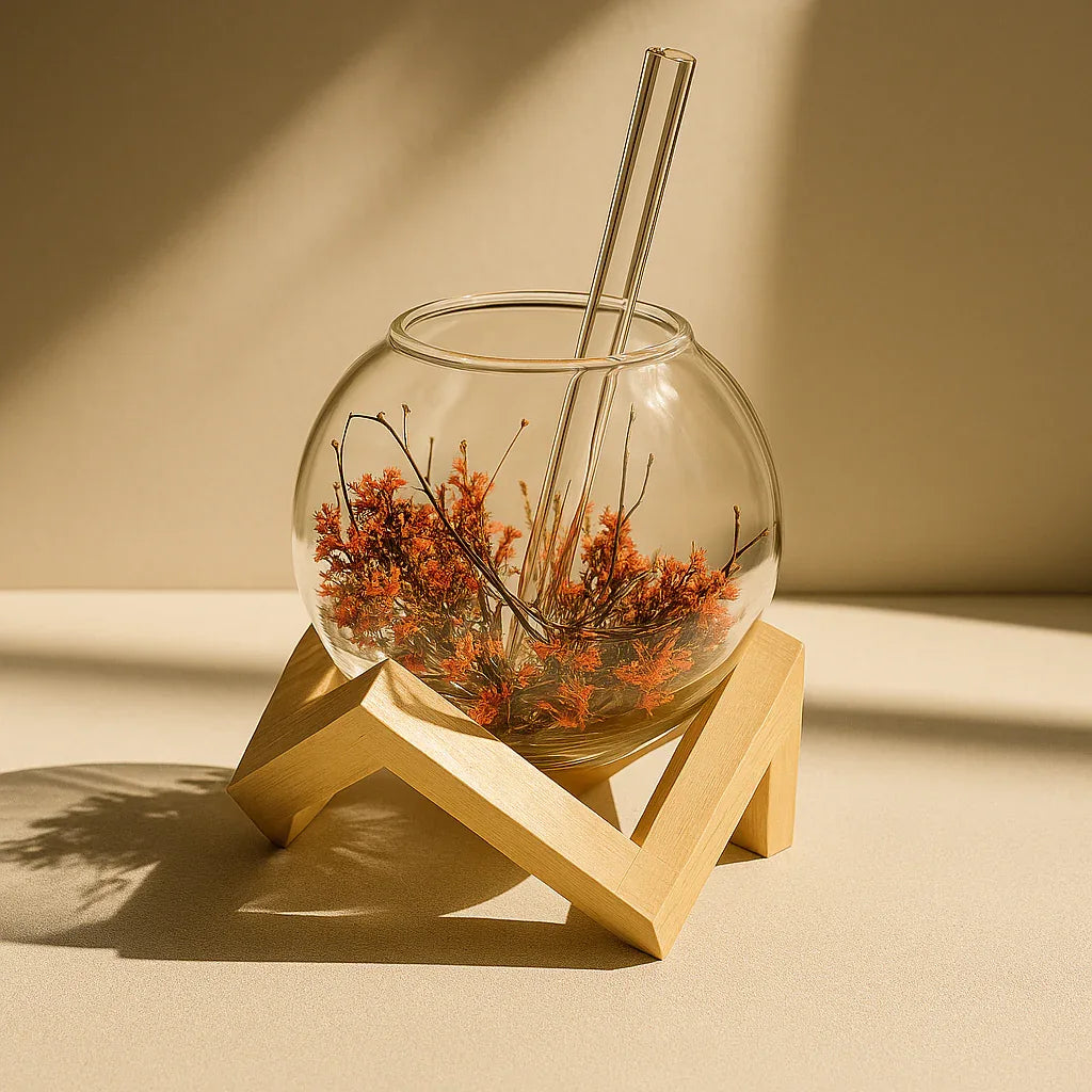 Aesthetic Lunar Glass Mug with Bamboo Stand – 250ml - Clarify.pk