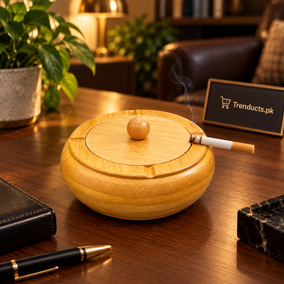 Covered Bamboo Ashtray with Removable Lid