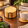 6-Piece Bamboo Coaster Set with Black Metal Stand