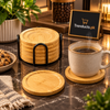 6-Piece Bamboo Coaster Set with Black Metal Stand