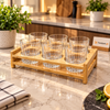 6-Glass Bamboo Holder Stand for Serving & Display
