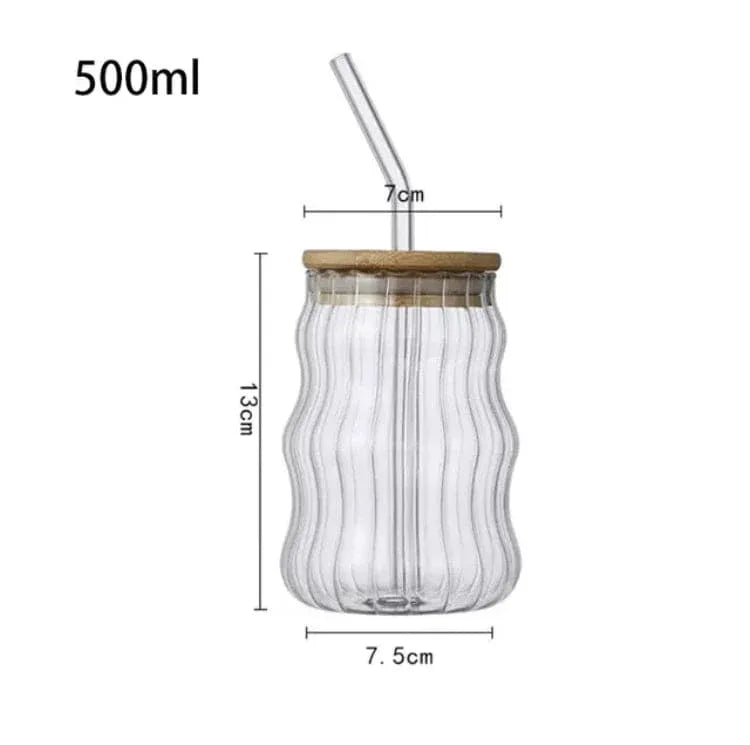 Premum Bamboo Lid Glass Mug with Straw - Eco-Friendly Drinkware - Clarify.pk