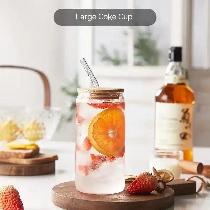 Premum Bamboo Lid Glass Mug with Straw - Eco-Friendly Drinkware - Clarify.pk