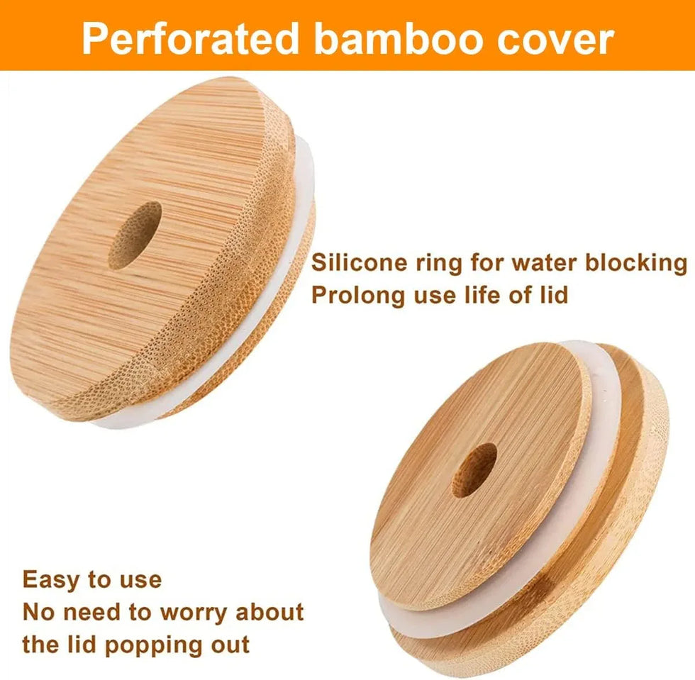 Premum Bamboo Lid Glass Mug with Straw - Eco-Friendly Drinkware - Clarify.pk