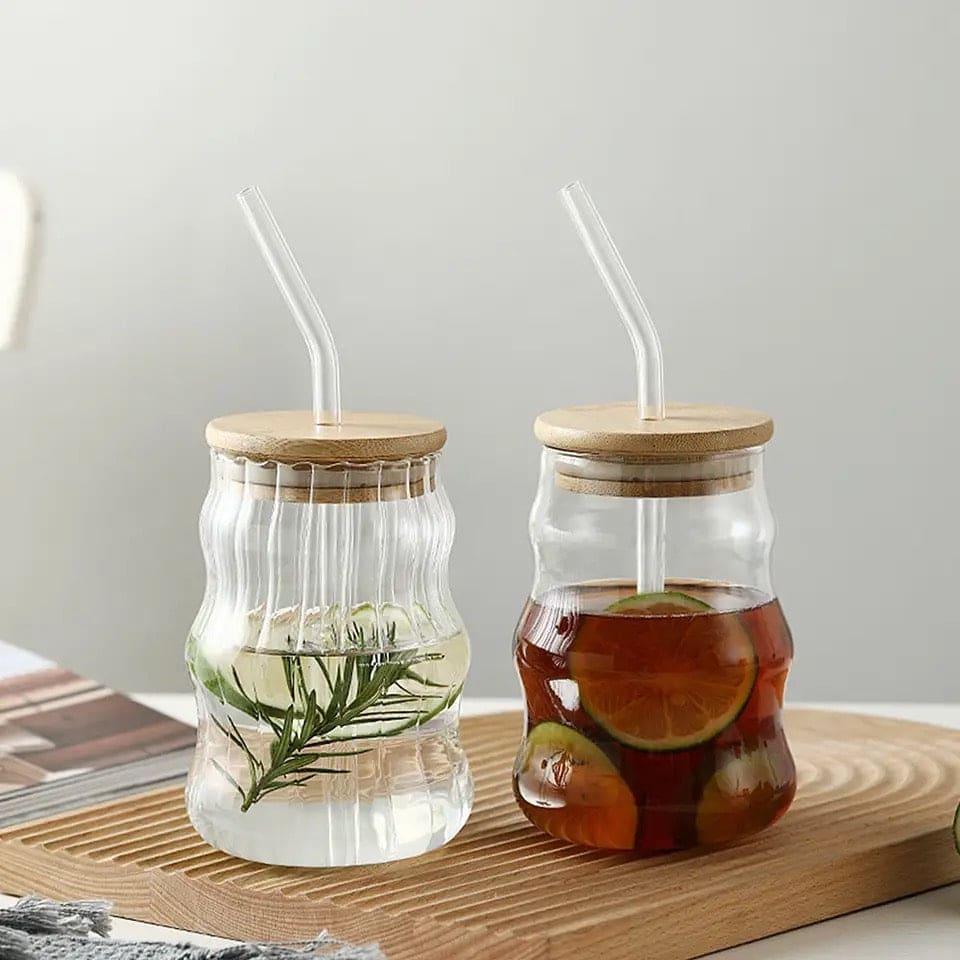 Premum Bamboo Lid Glass Mug with Straw - Eco-Friendly Drinkware - Clarify.pk