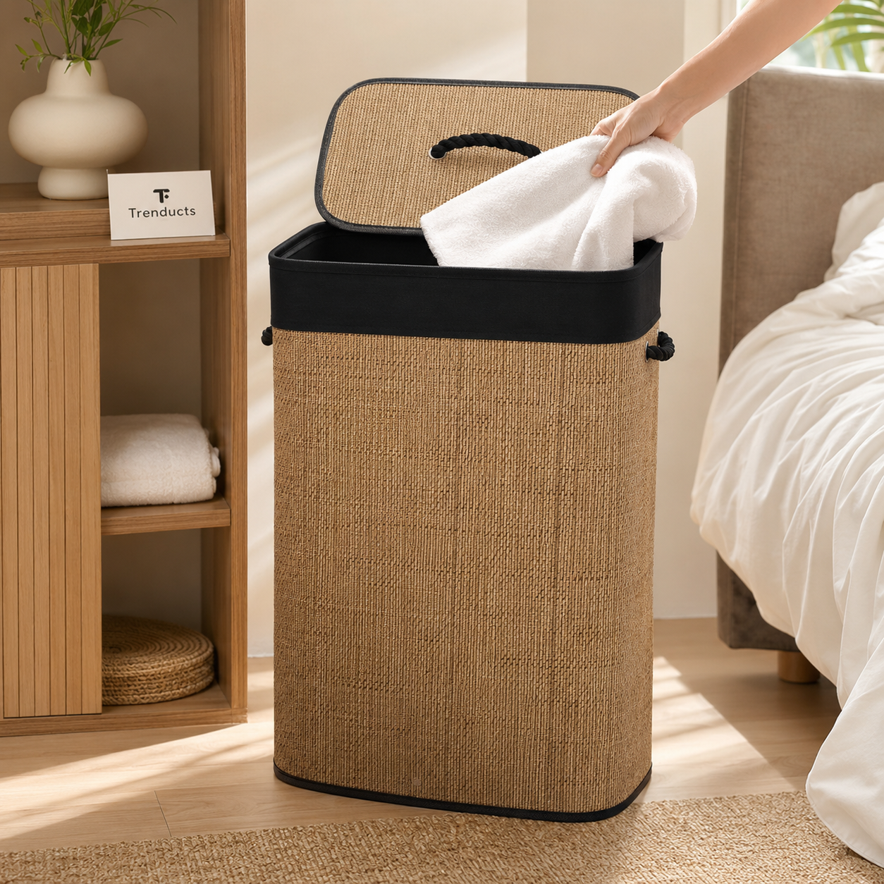 Premium Bamboo Rectangular Laundry Basket