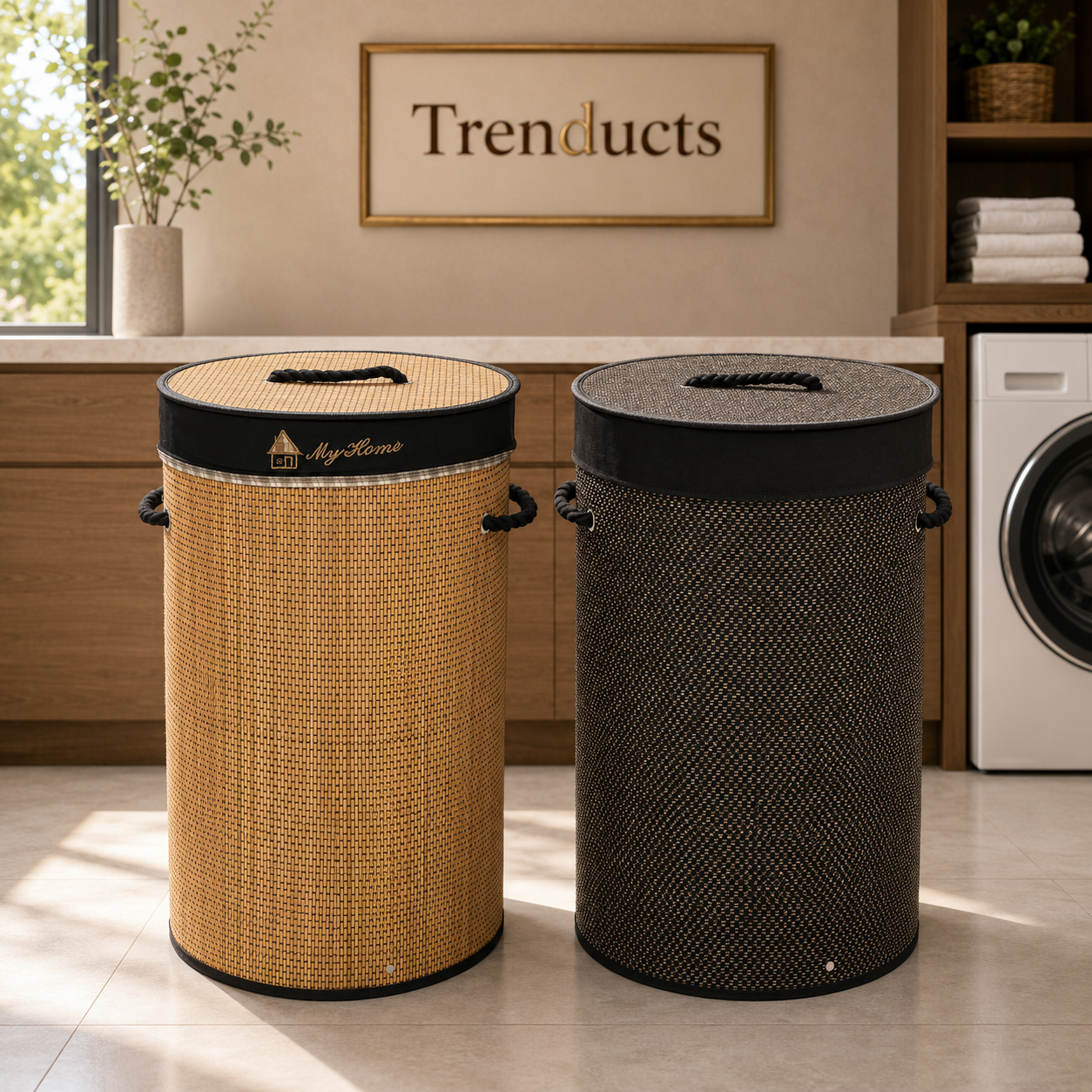 Premium Bamboo Round Laundry Basket