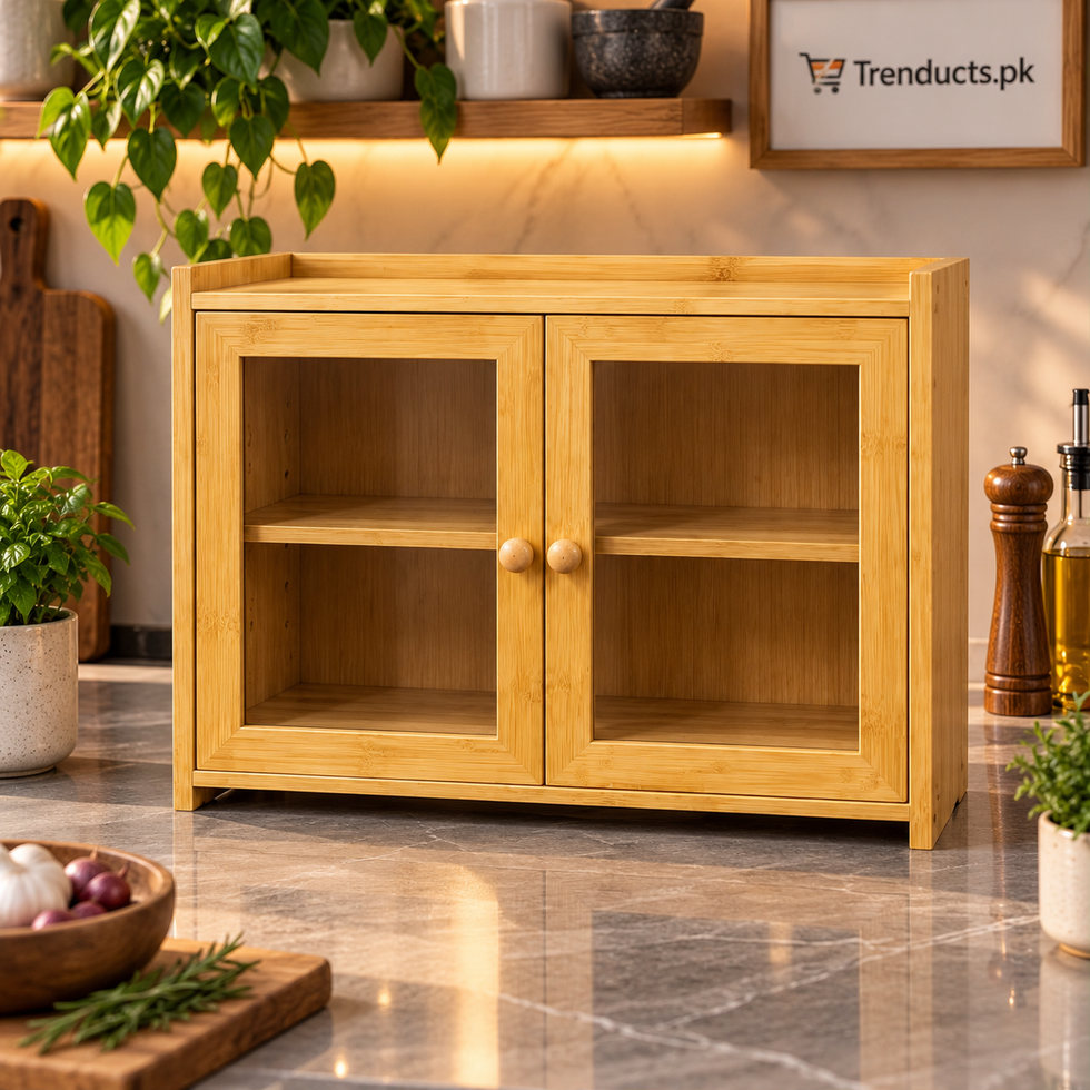 Bamboo Spice Cabinet with Acrylic Window Doors
