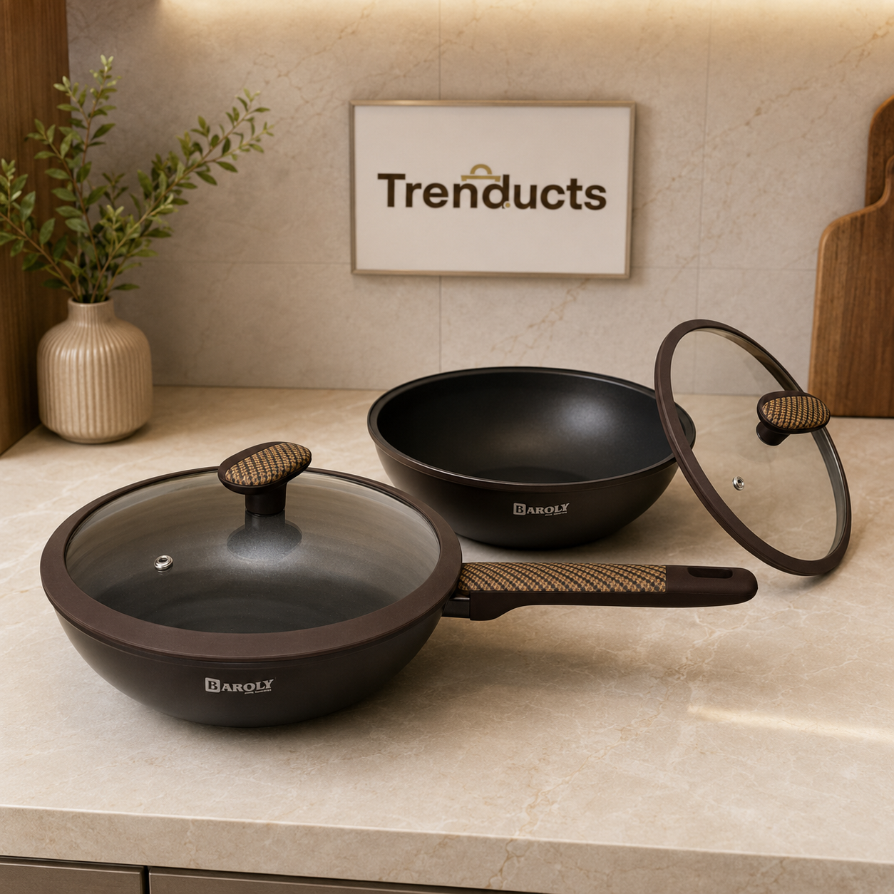 Baroly Deep Cooking Wok with Glass Lid