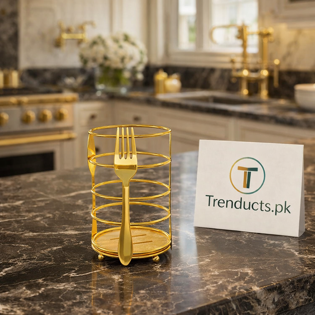 Imperial Cutlery Holder – Golden Wire Frame & Drain Base JS