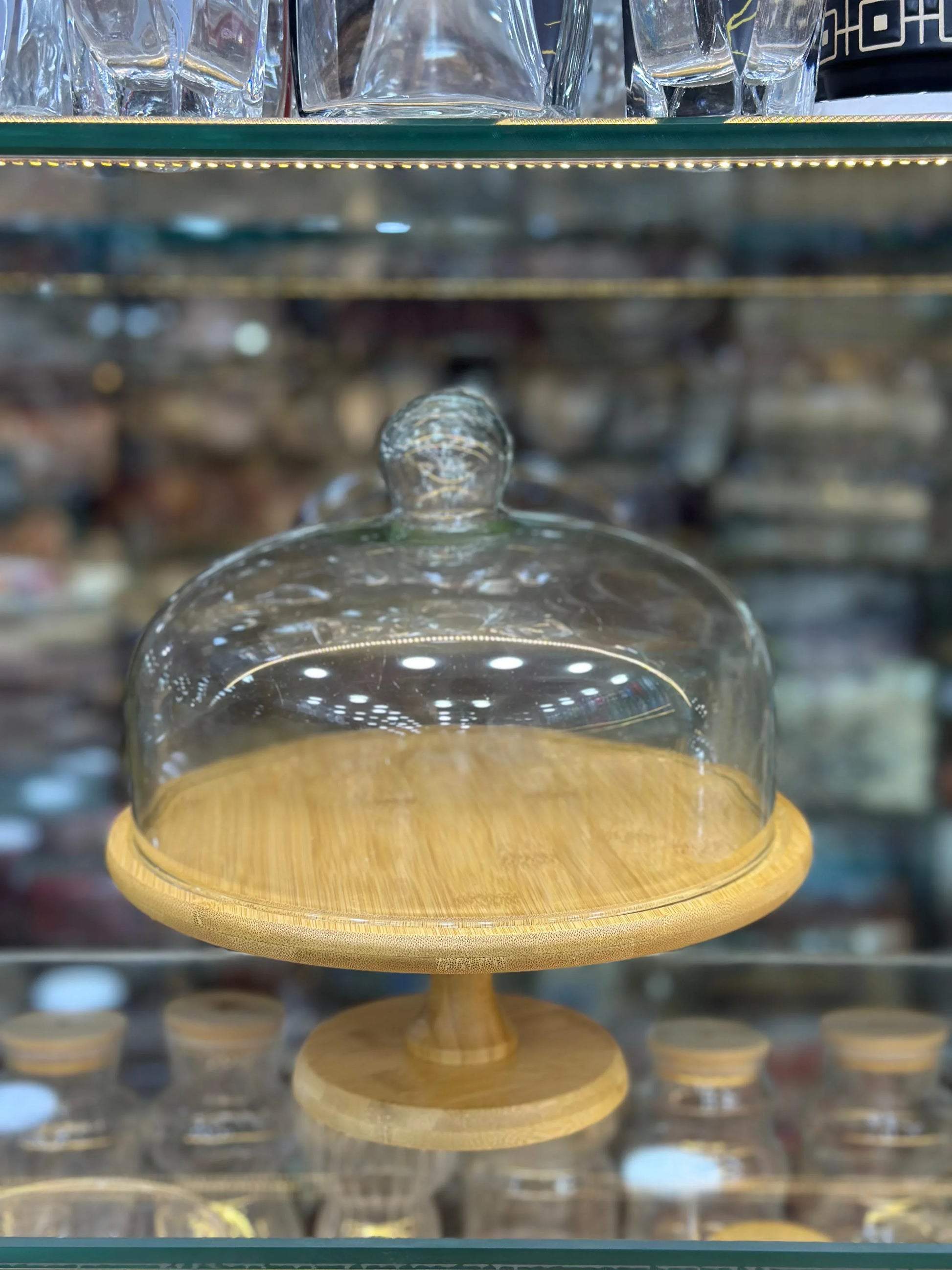 Luxury Wooden Cake Stand With Glass Dome – Premium Serving Display - Clarify.pk