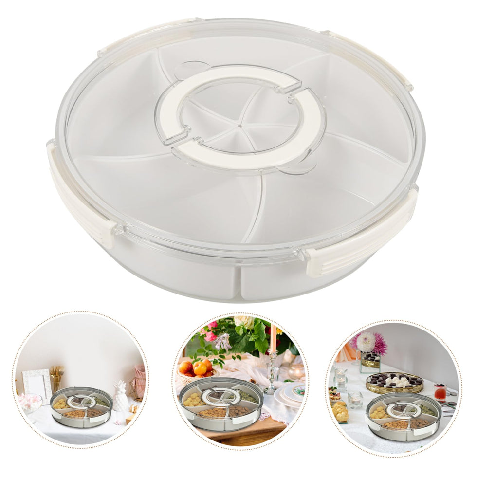 360° Rotatable Clear Snack Tray – Multi-Grid Storage Organizer