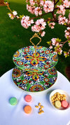 Luxury Green Floral 2-Tier Ceramic Dessert Stand - Clarify.pk