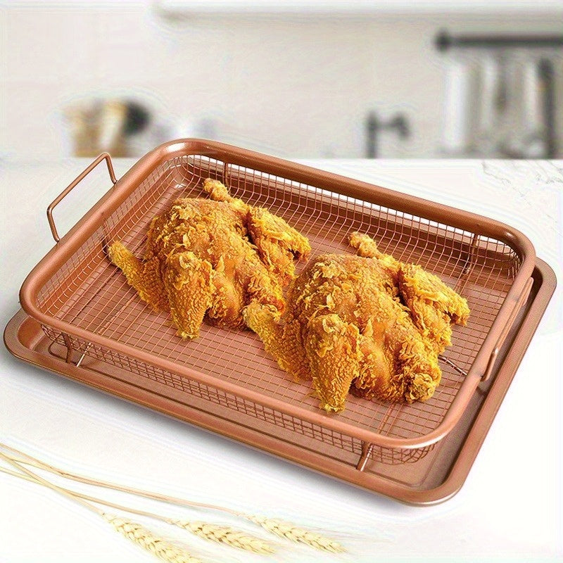 Stainless Steel Fry Basket Rack & Mesh Grilling Pan